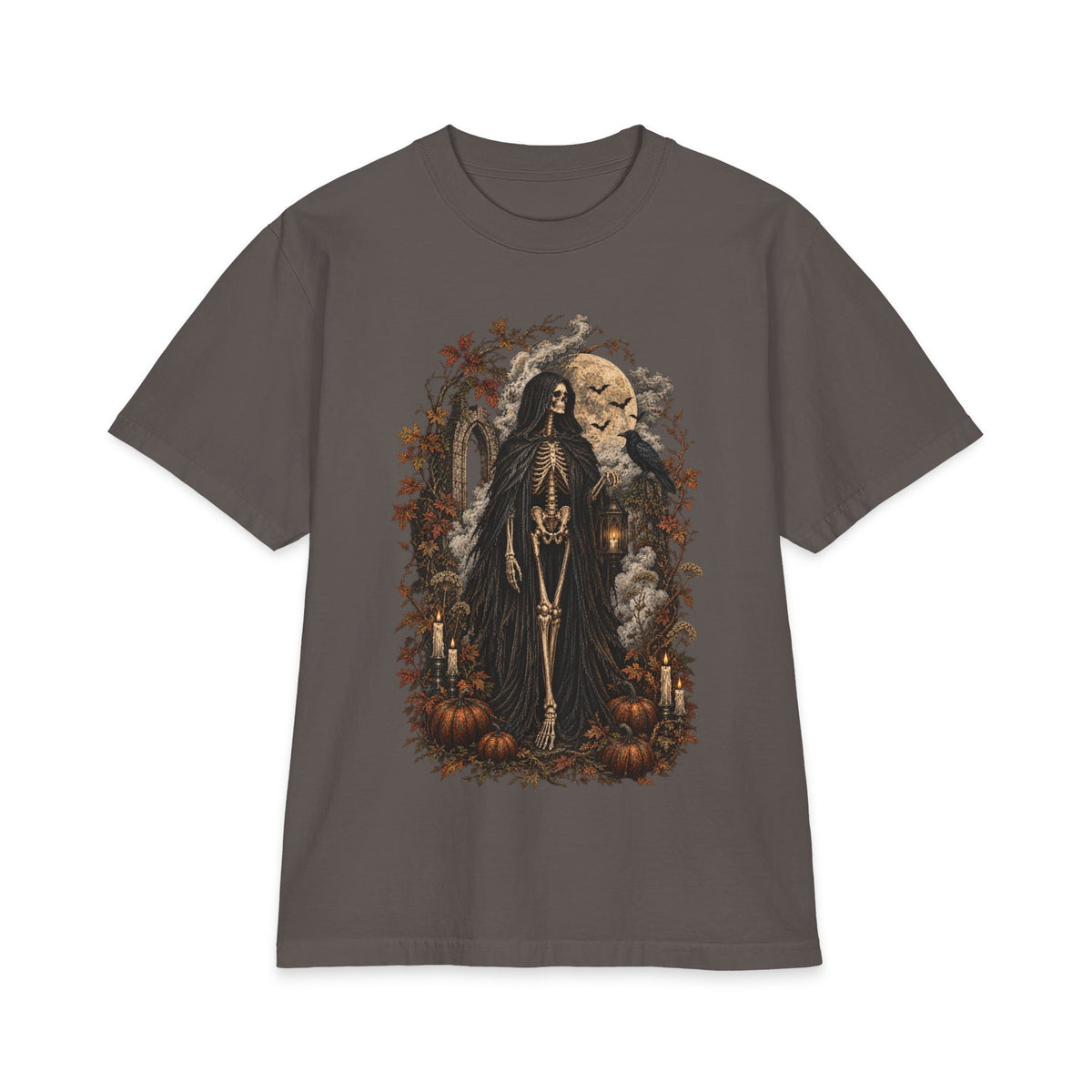 Grim Reaper Halloween T-Shirt — Gothic Pumpkin & Moon Tee