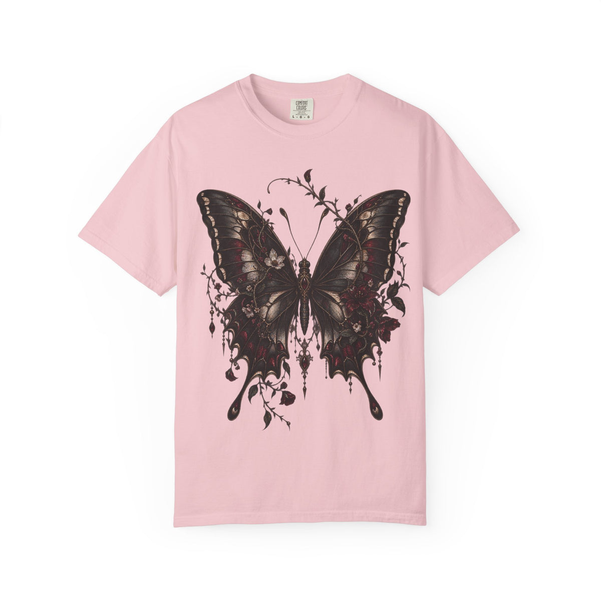 Gothic Dark Butterfly T‑Shirt — Vintage Floral Moth Graphic