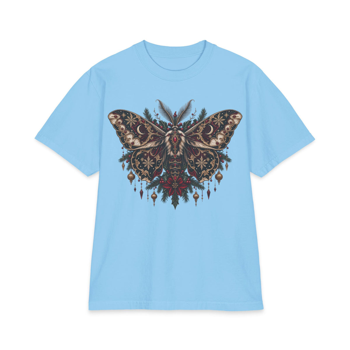 Christmas Moth T-Shirt — Gothic Holiday Floral Graphic Tee