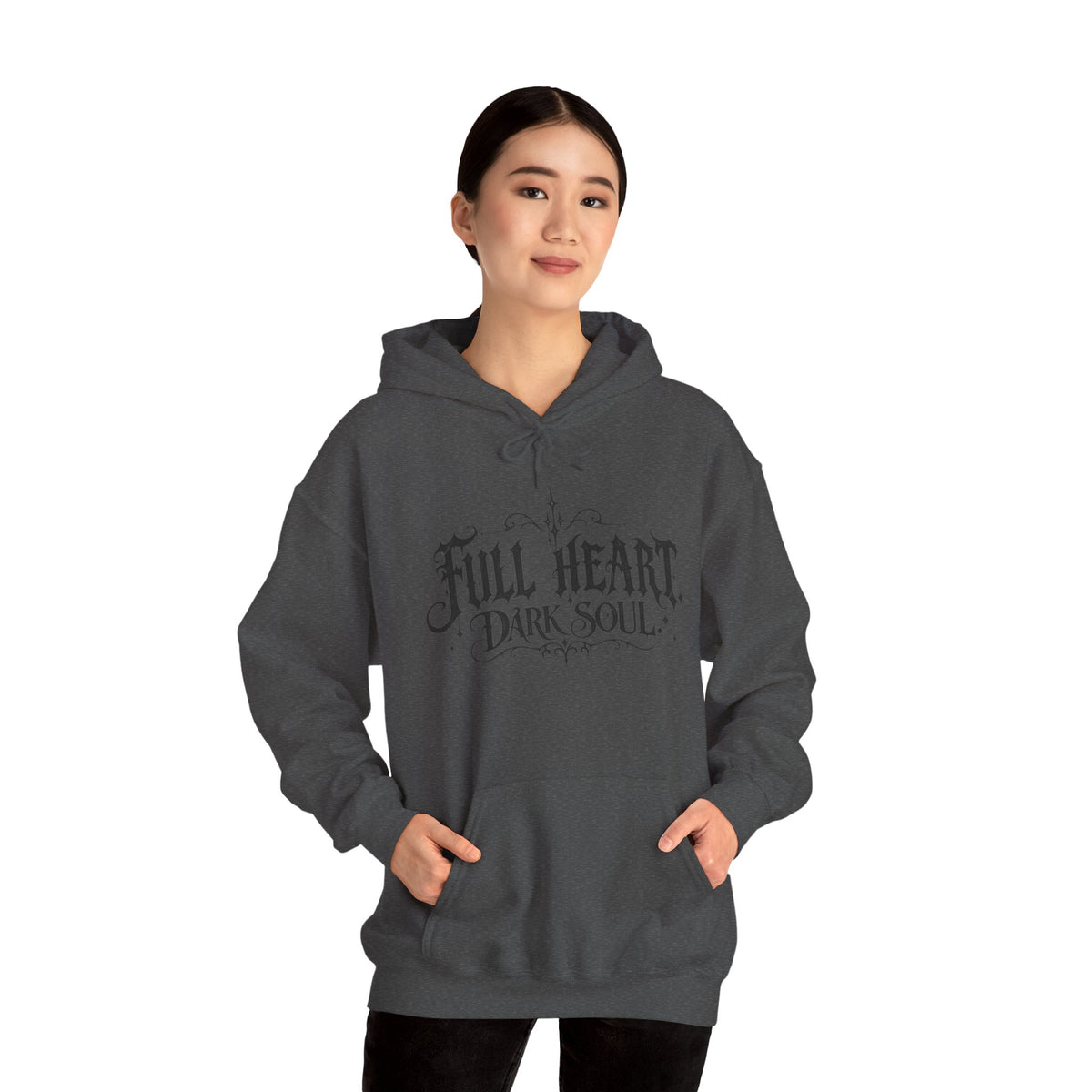 Dark Soul 'Full Heart' Hoodie — Gothic Script Graphic Sweatshirt
