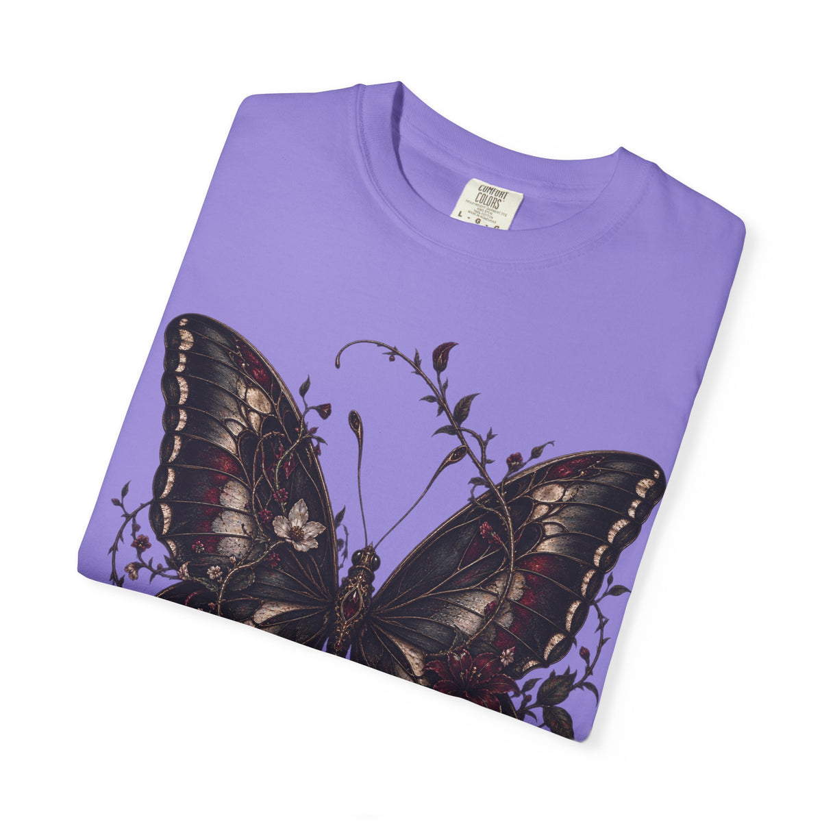 Gothic Dark Butterfly T‑Shirt — Vintage Floral Moth Graphic