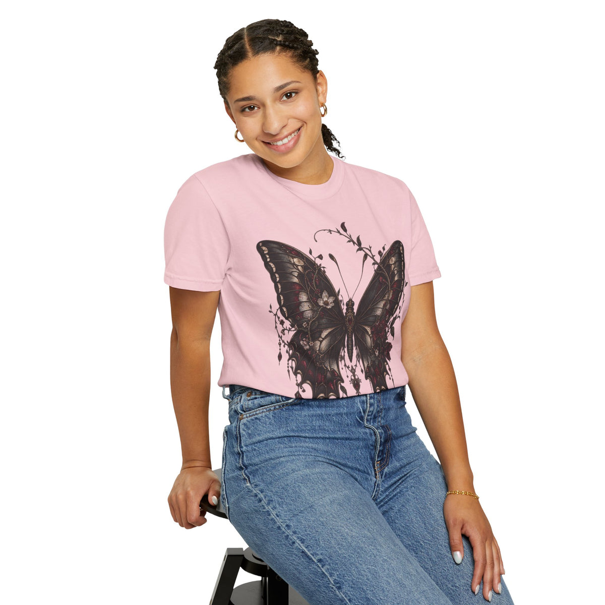 Gothic Dark Butterfly T‑Shirt — Vintage Floral Moth Graphic