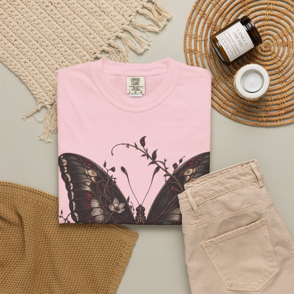 Gothic Dark Butterfly T‑Shirt — Vintage Floral Moth Graphic