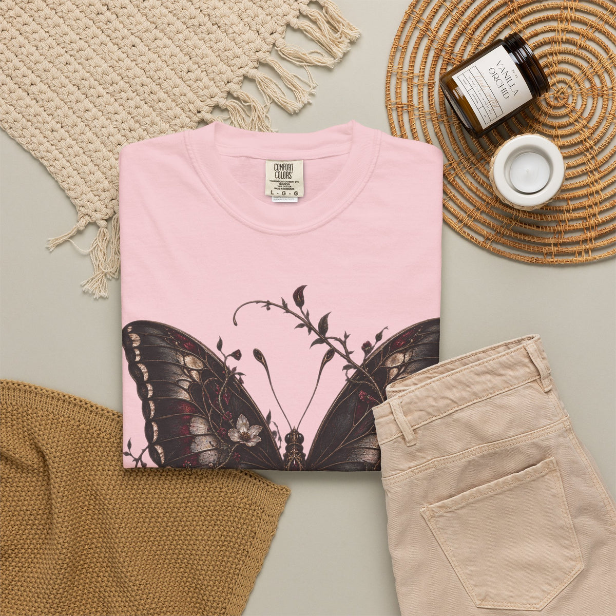 Gothic Dark Butterfly T‑Shirt — Vintage Floral Moth Graphic