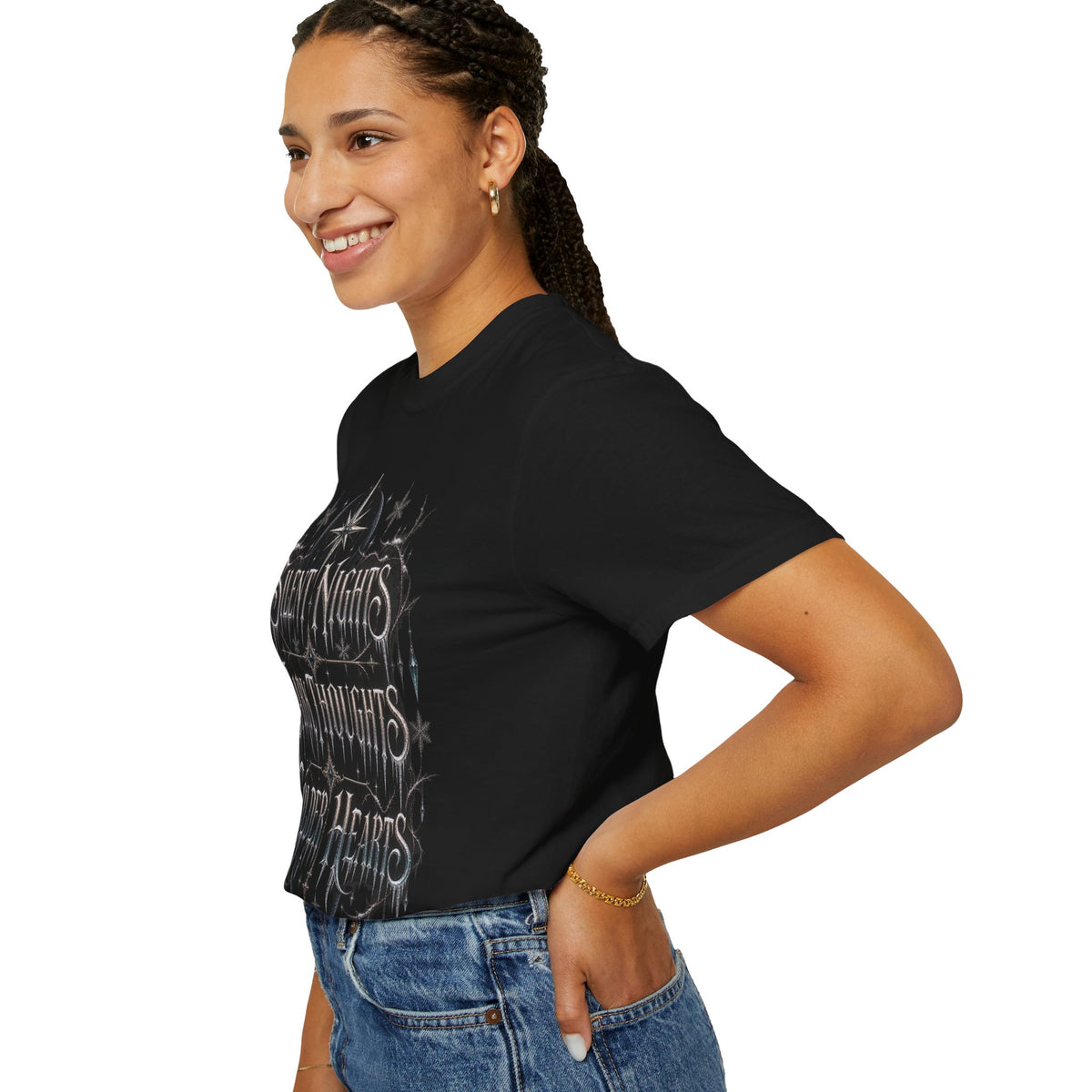 "Silent Nights, Dark Thoughts, Colder Hearts” T-Shirt — Gothic Holiday Graphic