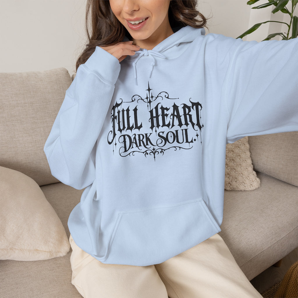 Dark Soul 'Full Heart' Hoodie — Gothic Script Graphic Sweatshirt