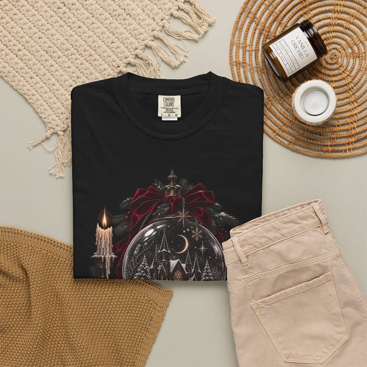 Gothic Snow Globe T-Shirt — Dark Holiday Skull & Raven Winter Scene