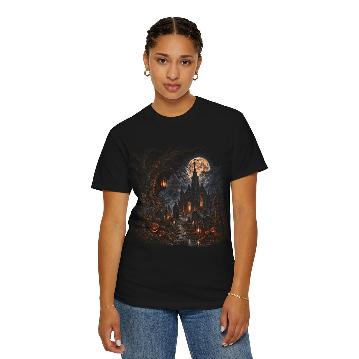 Halloween Haunted Castle T-Shirt — Spooky Pumpkin Night Graphic Tee