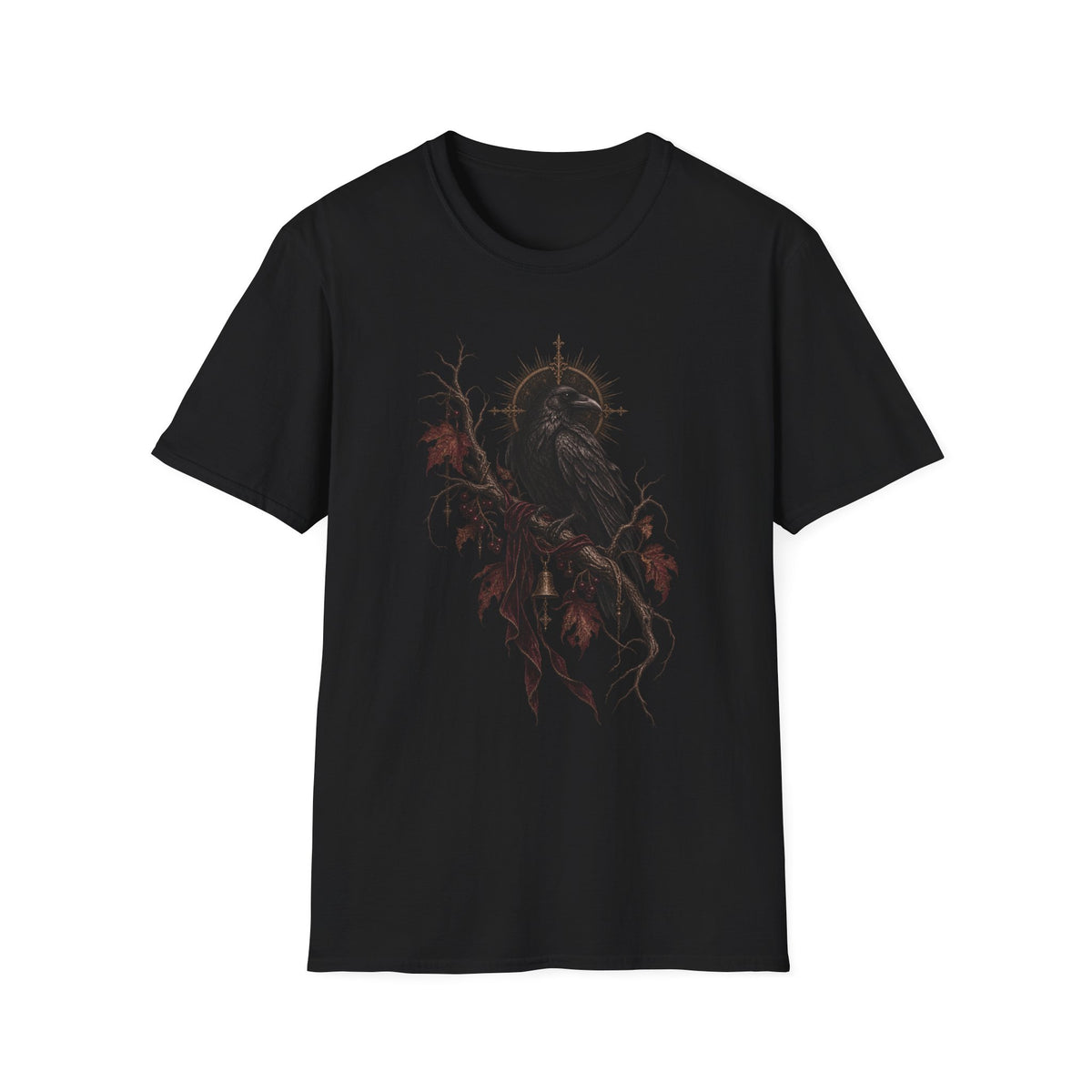 Gothic Raven Tee — Dark Crow with Thorny Halo Graphic Shirt