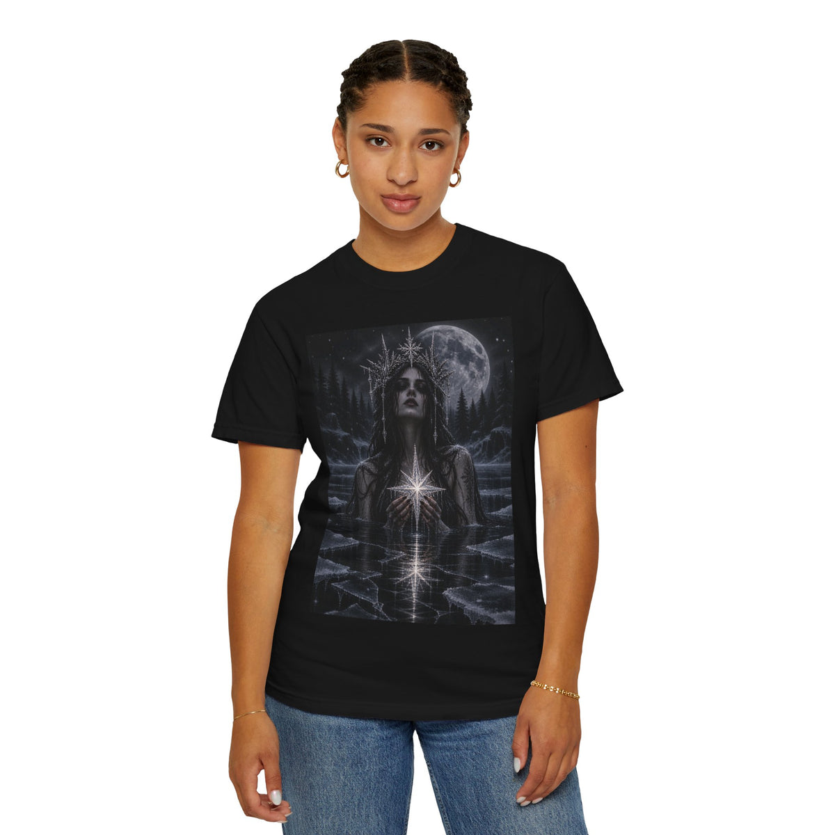 Mystic Moonlight T-Shirt — Gothic Star Goddess Graphic Tee