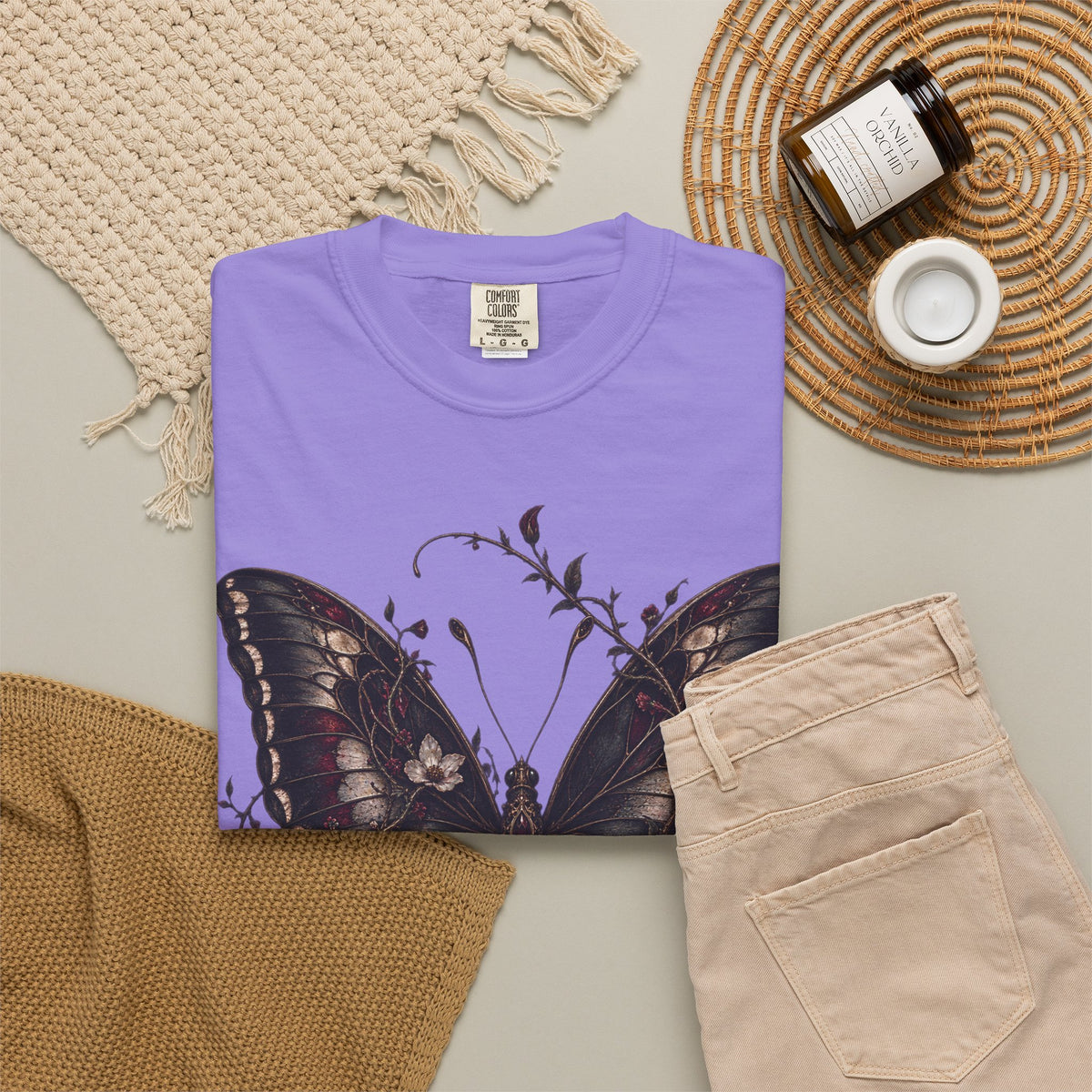 Gothic Dark Butterfly T‑Shirt — Vintage Floral Moth Graphic