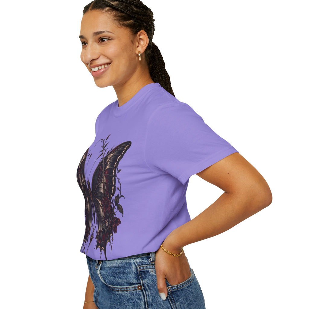 Gothic Dark Butterfly T‑Shirt — Vintage Floral Moth Graphic