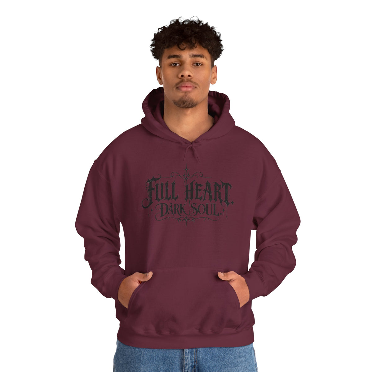 Dark Soul 'Full Heart' Hoodie — Gothic Script Graphic Sweatshirt
