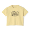 Darkly Enchanted Women's Boxy Tee — Gothic Moon & Bats Graphic