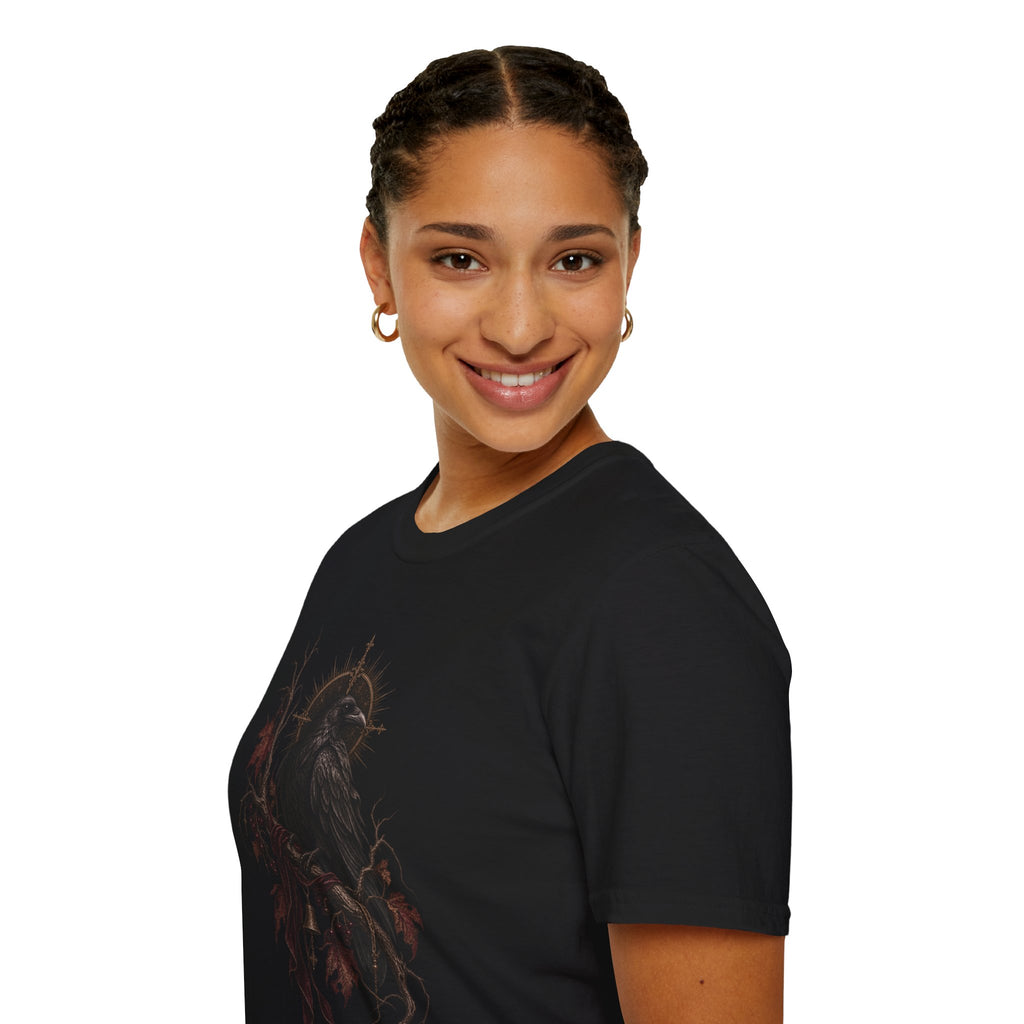 Gothic Raven Tee — Dark Crow with Thorny Halo Graphic Shirt