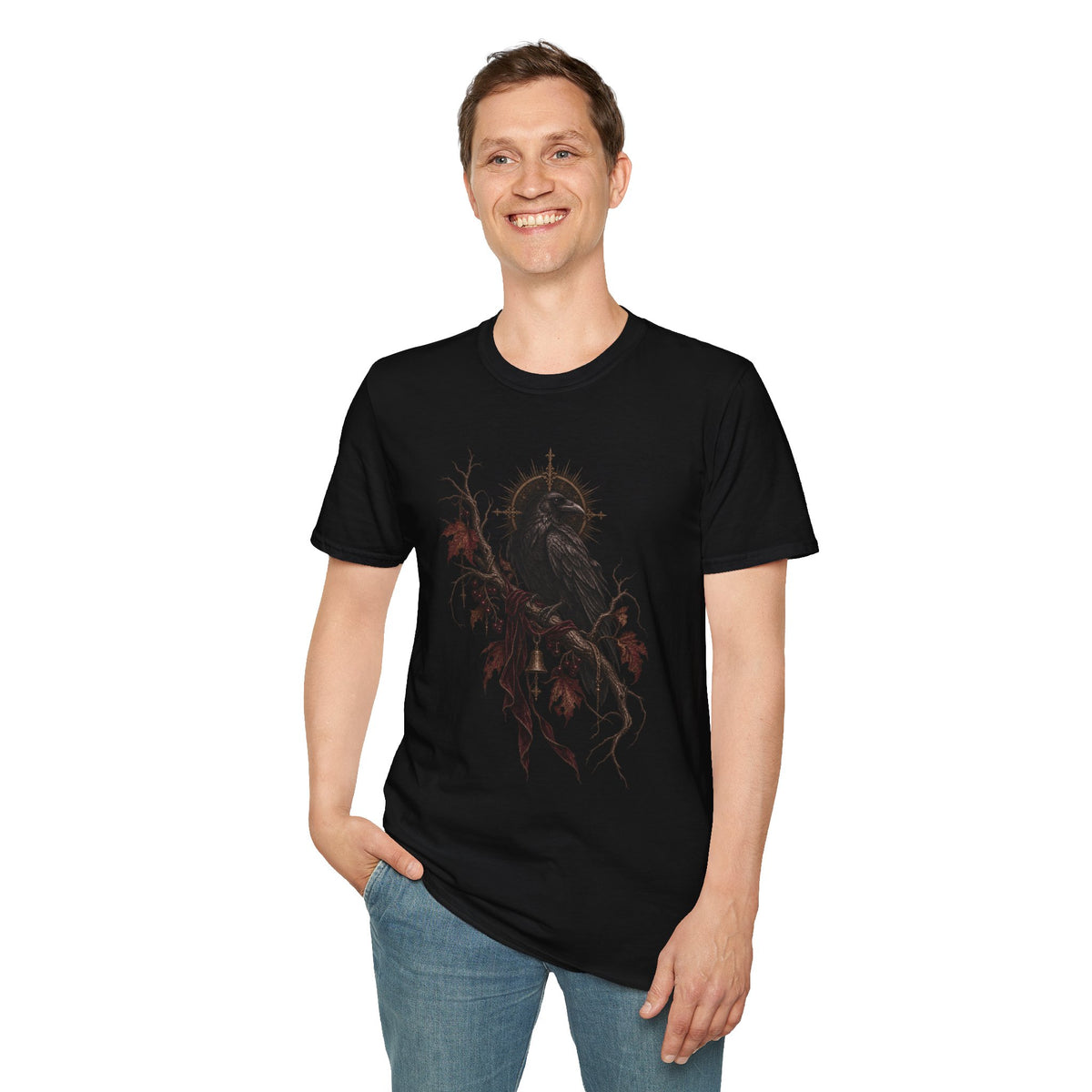 Gothic Raven Tee — Dark Crow with Thorny Halo Graphic Shirt