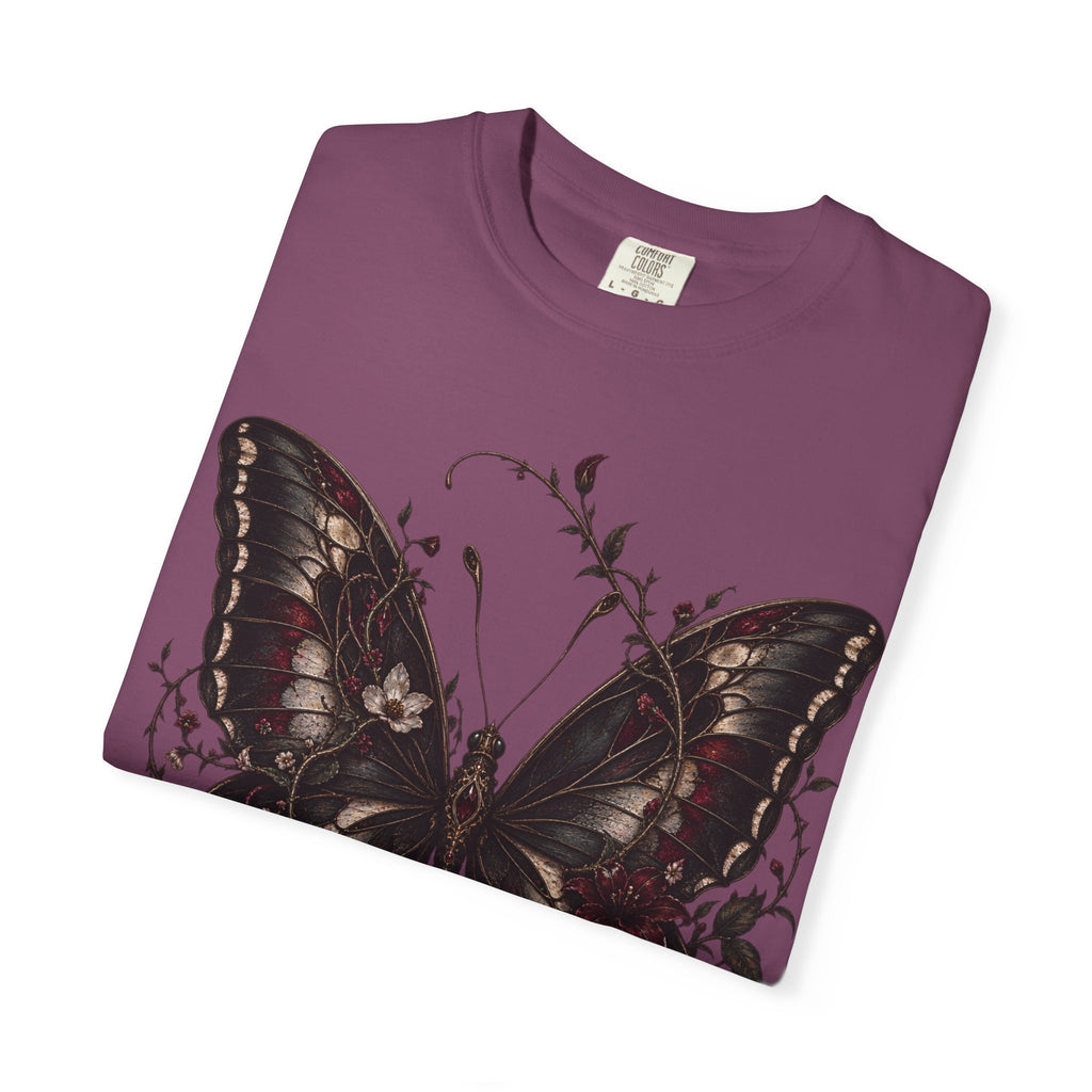 Gothic Dark Butterfly T‑Shirt — Vintage Floral Moth Graphic