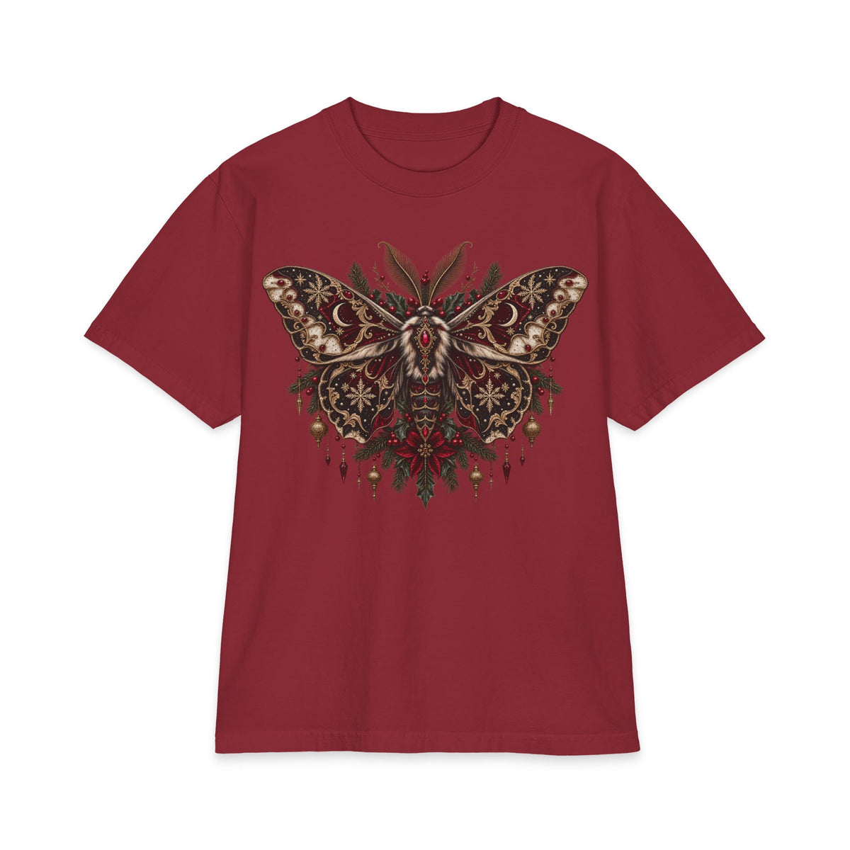 Christmas Moth T-Shirt — Gothic Holiday Floral Graphic Tee
