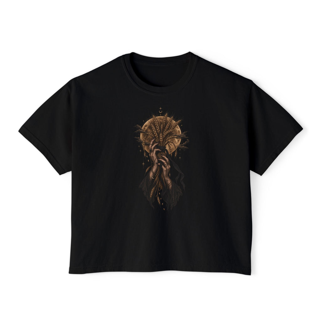 Women's Boxy Tee — Mystical Floral Skull Graphic Shirt