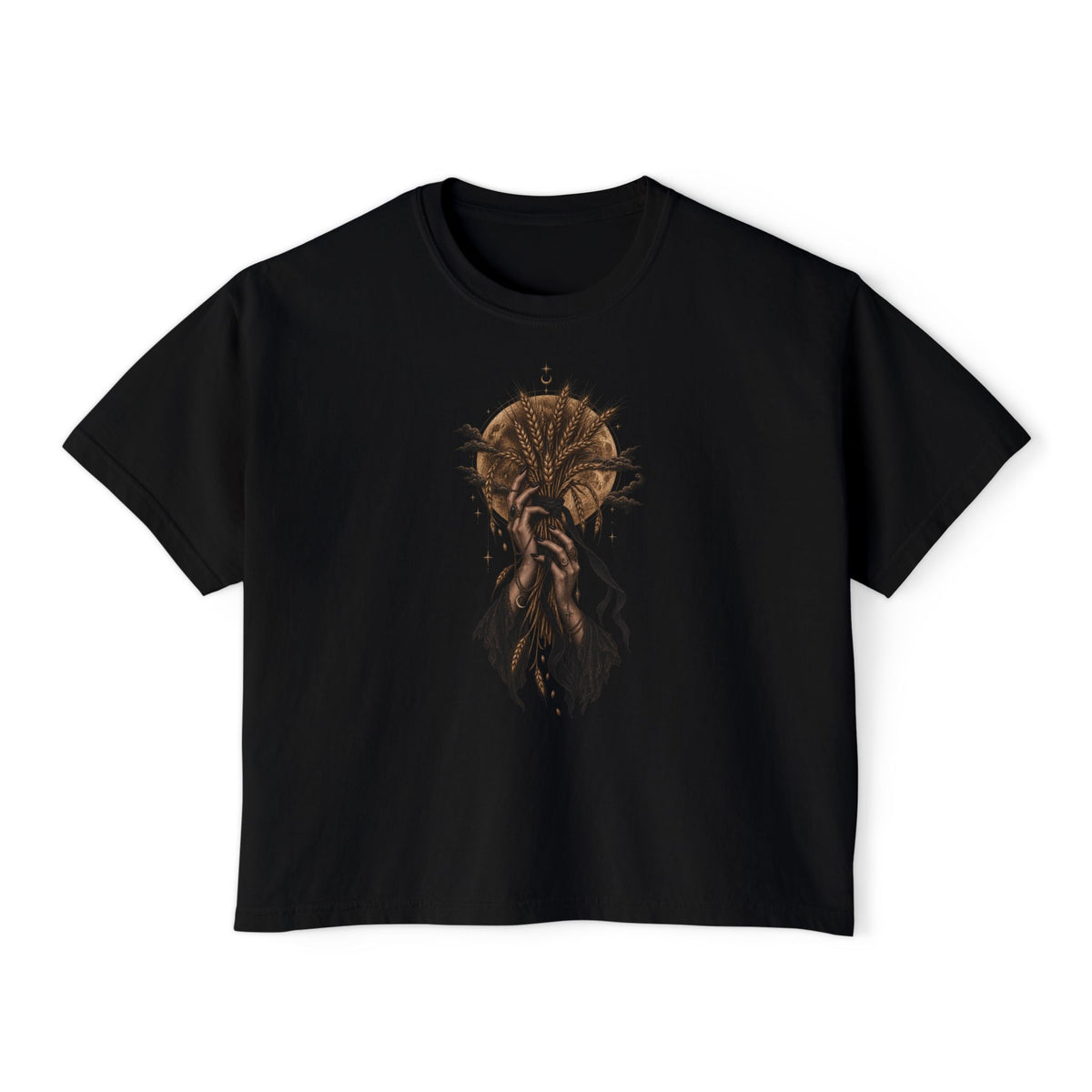 Women's Boxy Tee — Mystical Floral Skull Graphic Shirt