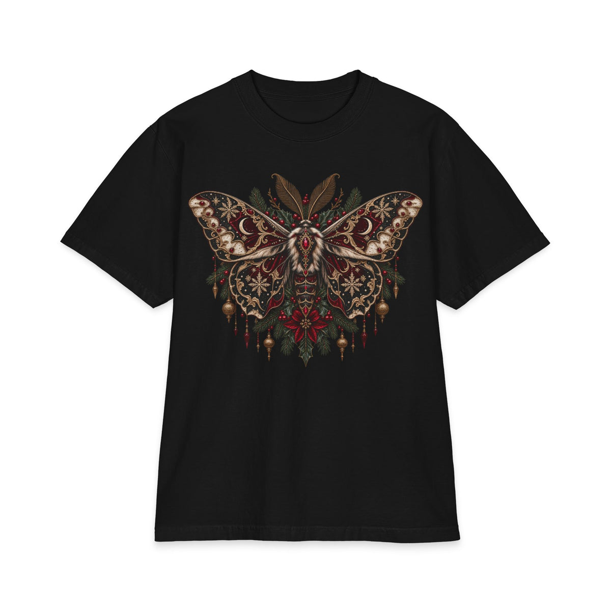 Christmas Moth T-Shirt — Gothic Holiday Floral Graphic Tee