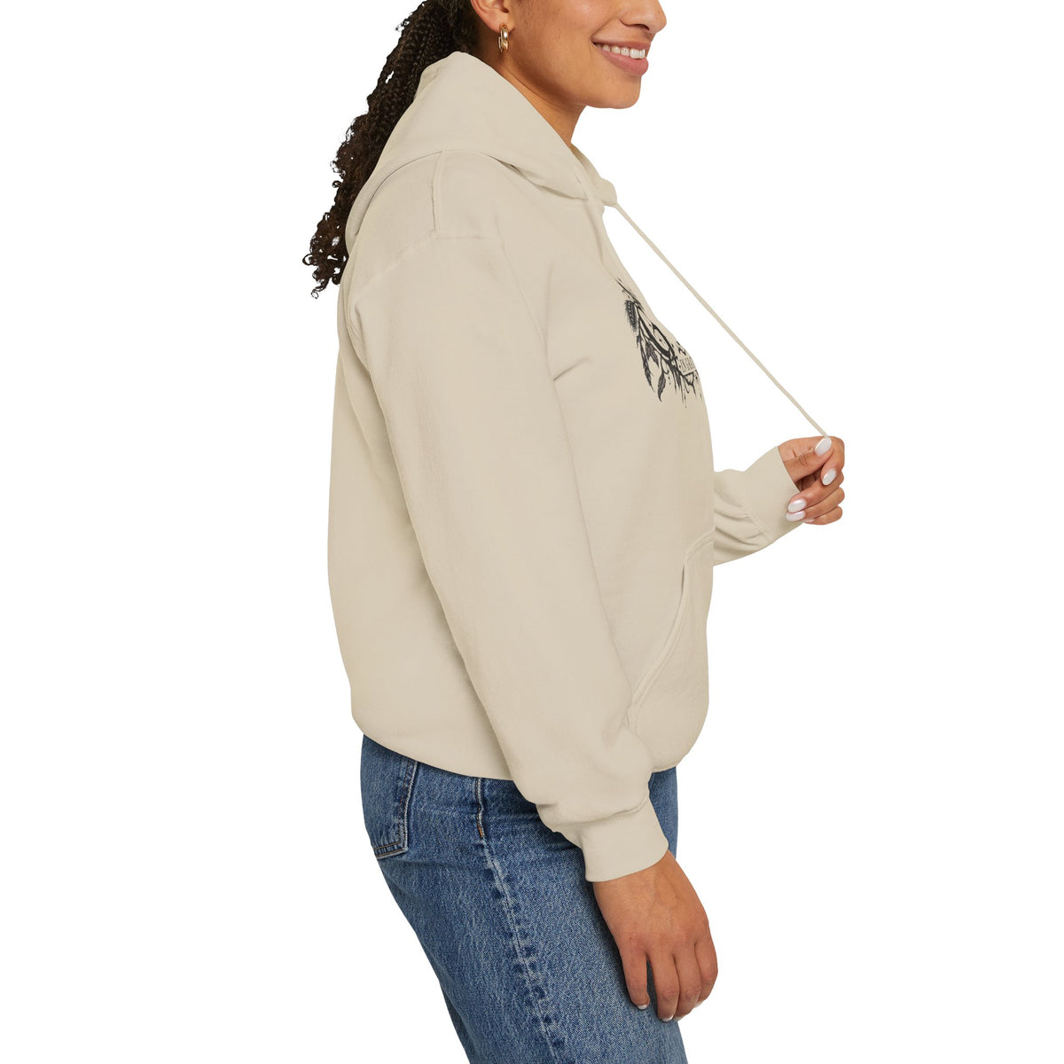 Gathered in Gratitude Hoodie — Gothic Winged Script Pullover