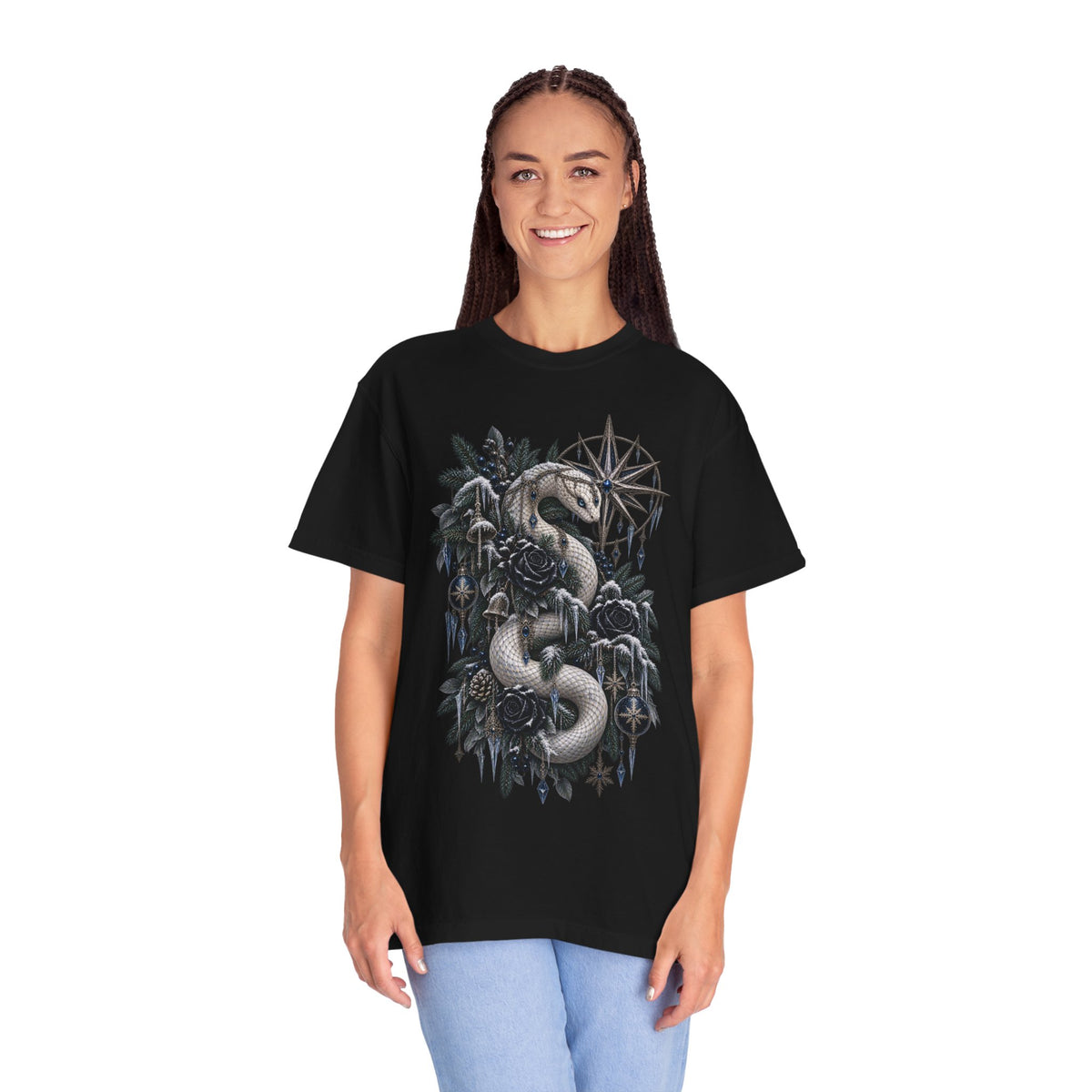 Christmas Serpent T-Shirt — Gothic Holiday Botanical Tee