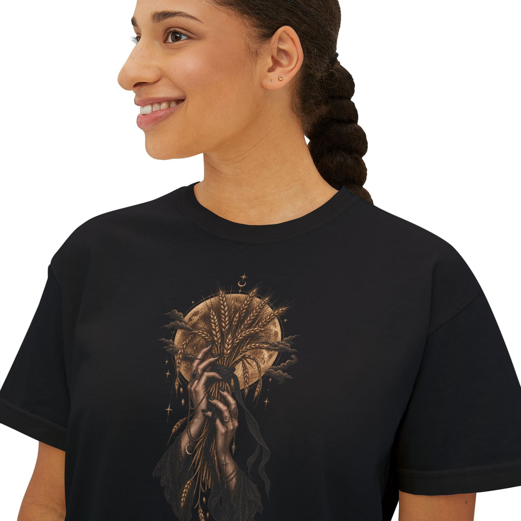Women's Boxy Tee — Mystical Floral Skull Graphic Shirt