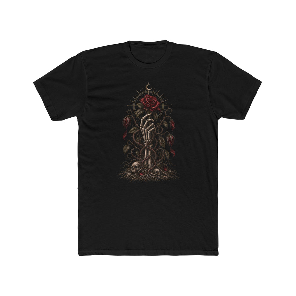 Skeleton Hand & Rose T-Shirt — Gothic Floral Illustration