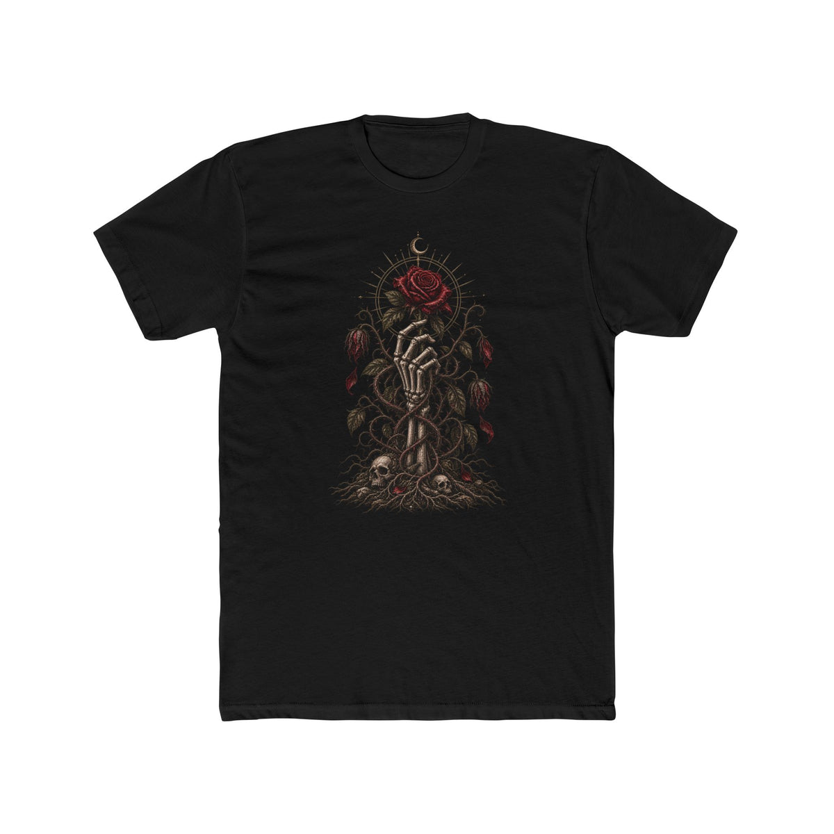 Skeleton Hand & Rose T-Shirt — Gothic Floral Illustration