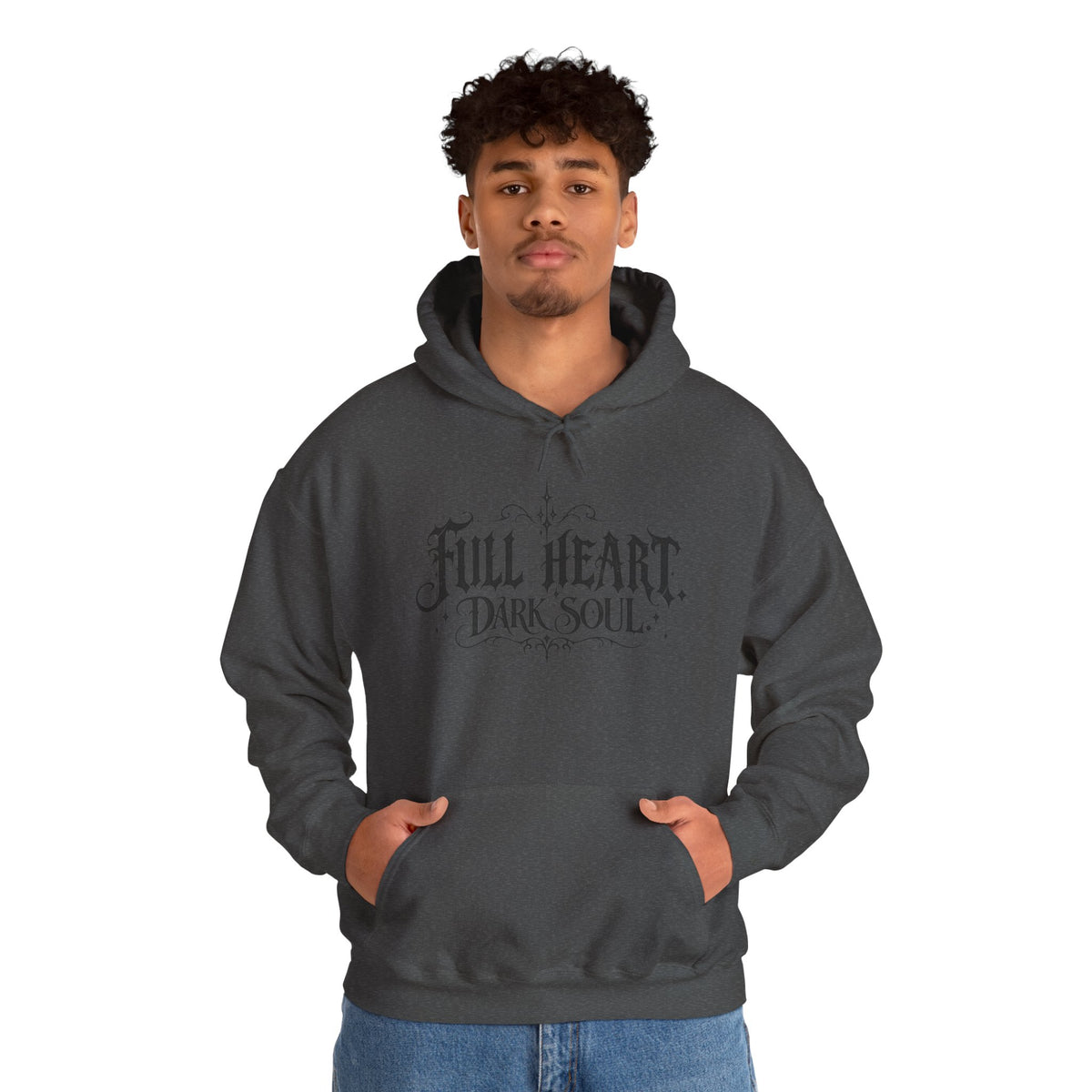Dark Soul 'Full Heart' Hoodie — Gothic Script Graphic Sweatshirt