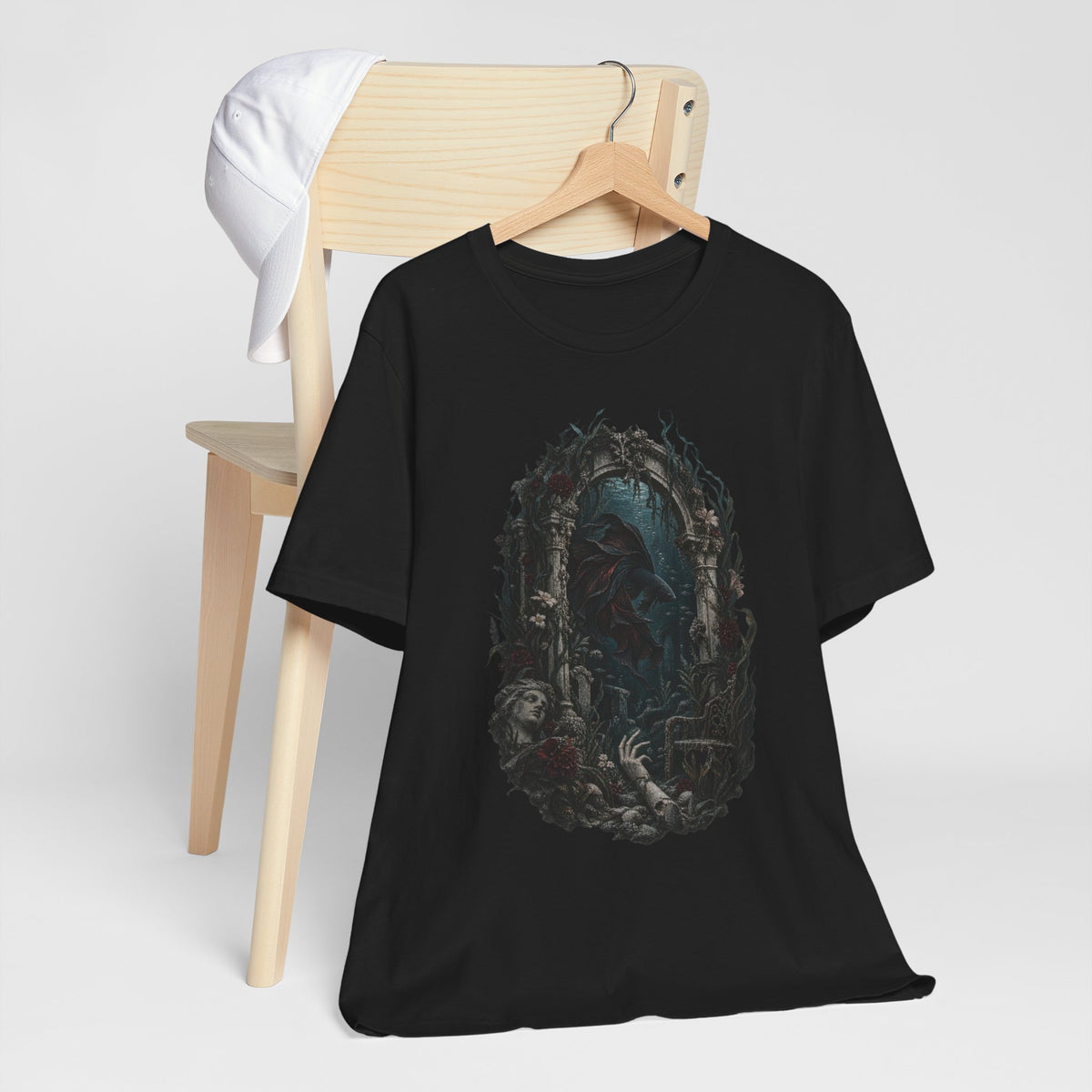 Gothic Fish T-Shirt — Underwater Ruins & Broken Statue