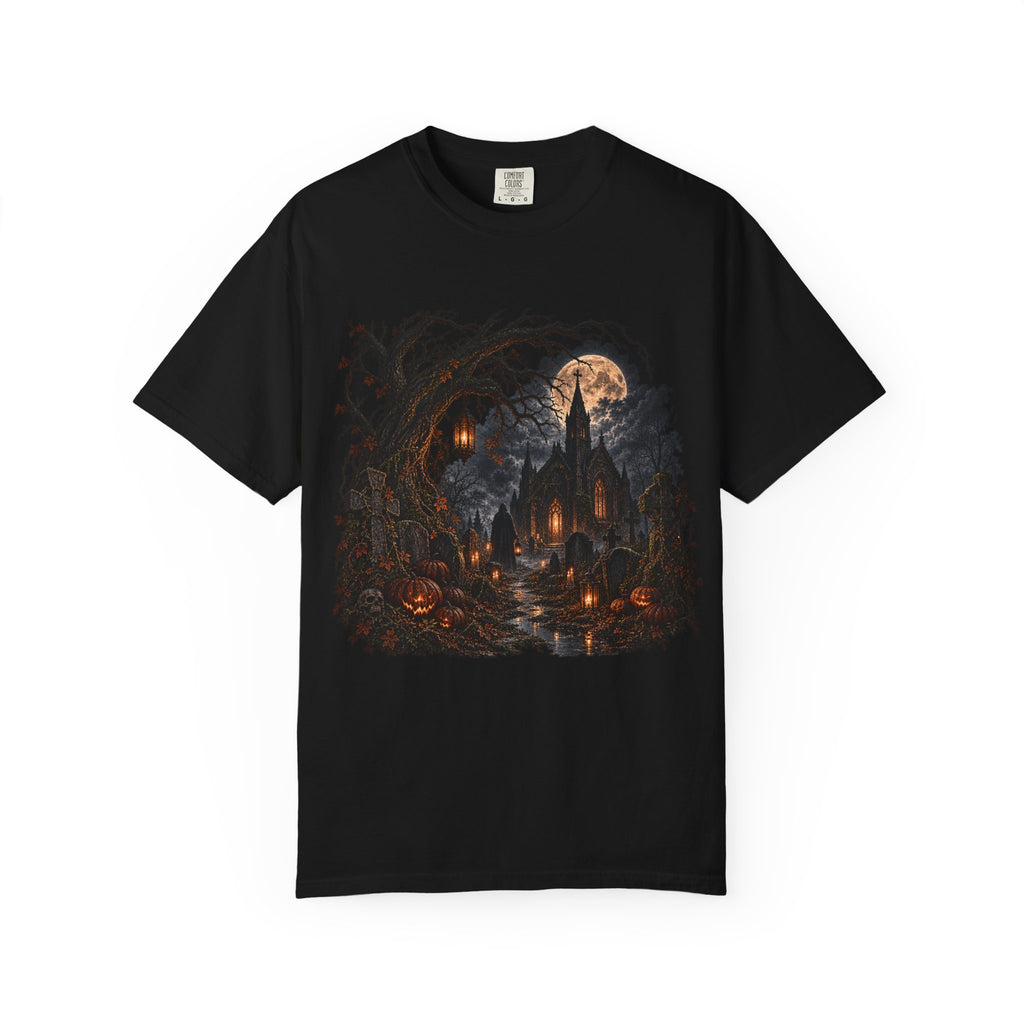 Halloween Haunted Castle T-Shirt — Spooky Pumpkin Night Graphic Tee