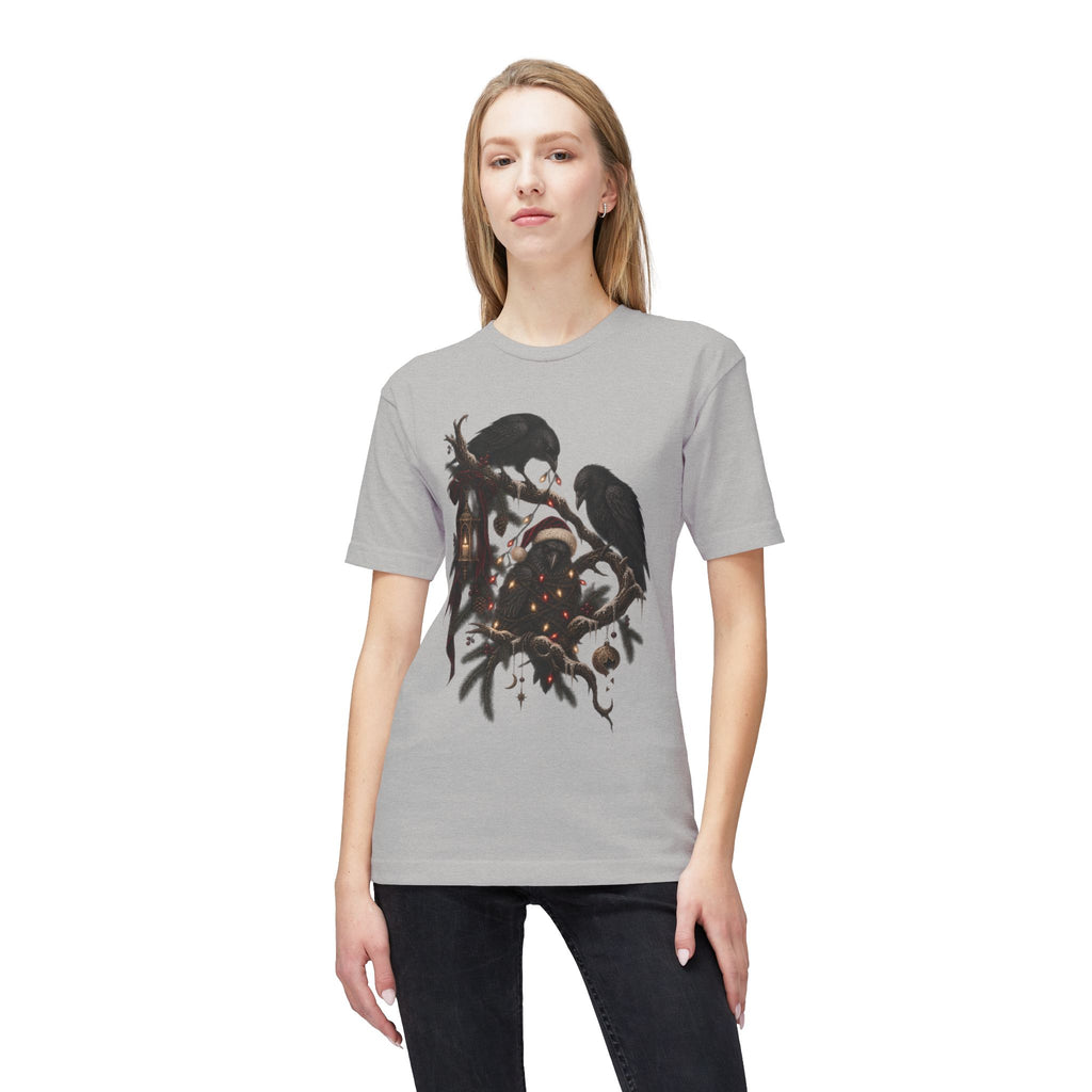 Christmas Crow T-Shirt — Festive Raven with Ornaments & Lights