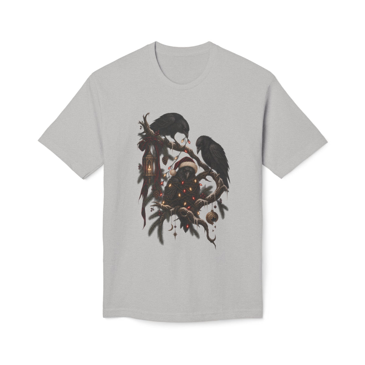 Christmas Crow T-Shirt — Festive Raven with Ornaments & Lights