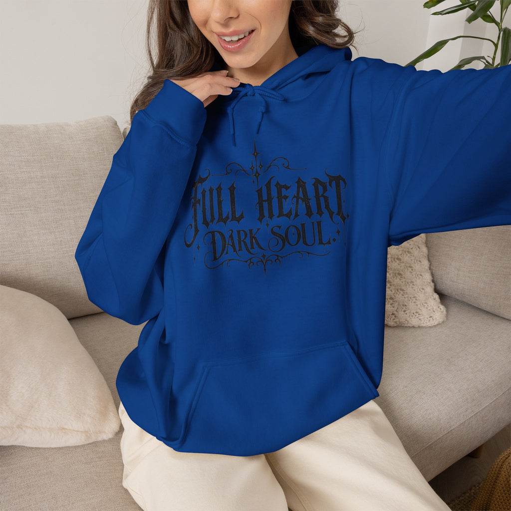 Dark Soul 'Full Heart' Hoodie — Gothic Script Graphic Sweatshirt