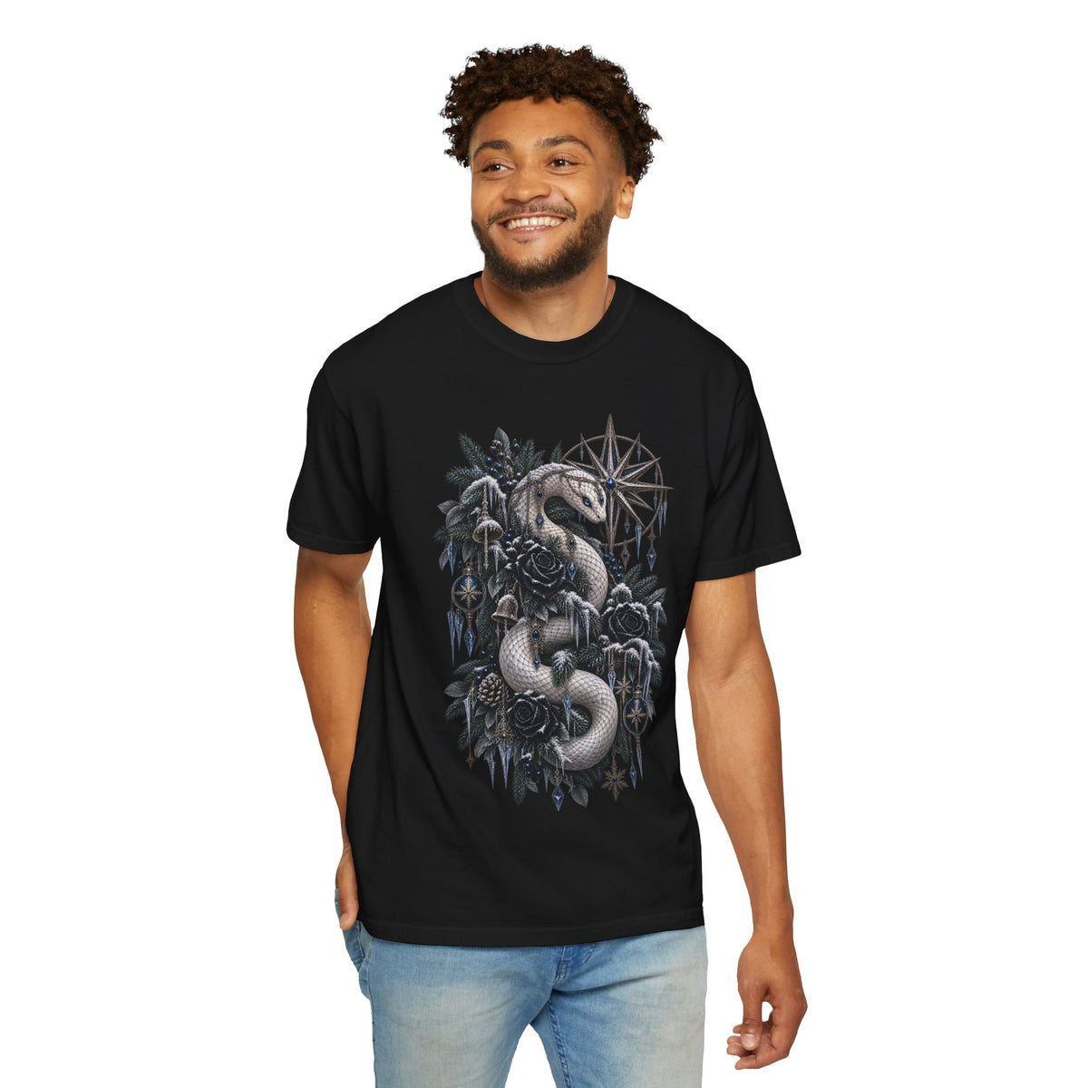 Christmas Serpent T-Shirt — Gothic Holiday Botanical Tee