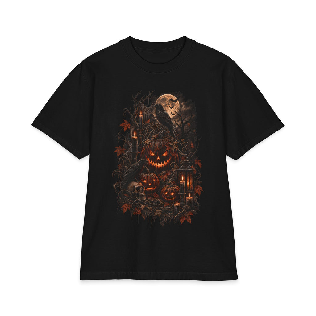 Halloween Jack-O'-Lantern T-Shirt — Spooky Pumpkin & Raven Design