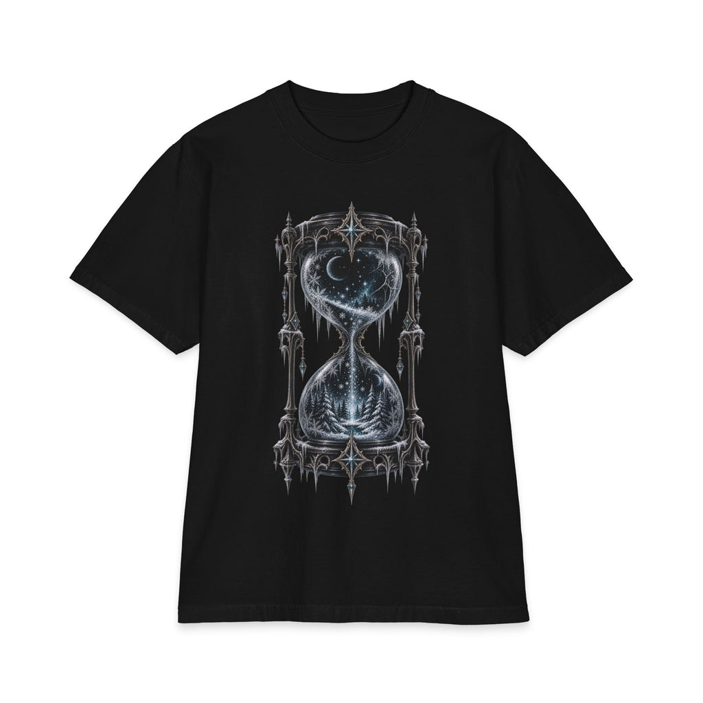 Gothic Hourglass Tee — Celestial Heart & Moonlight Sand Christmas Graphic T-Shirt
