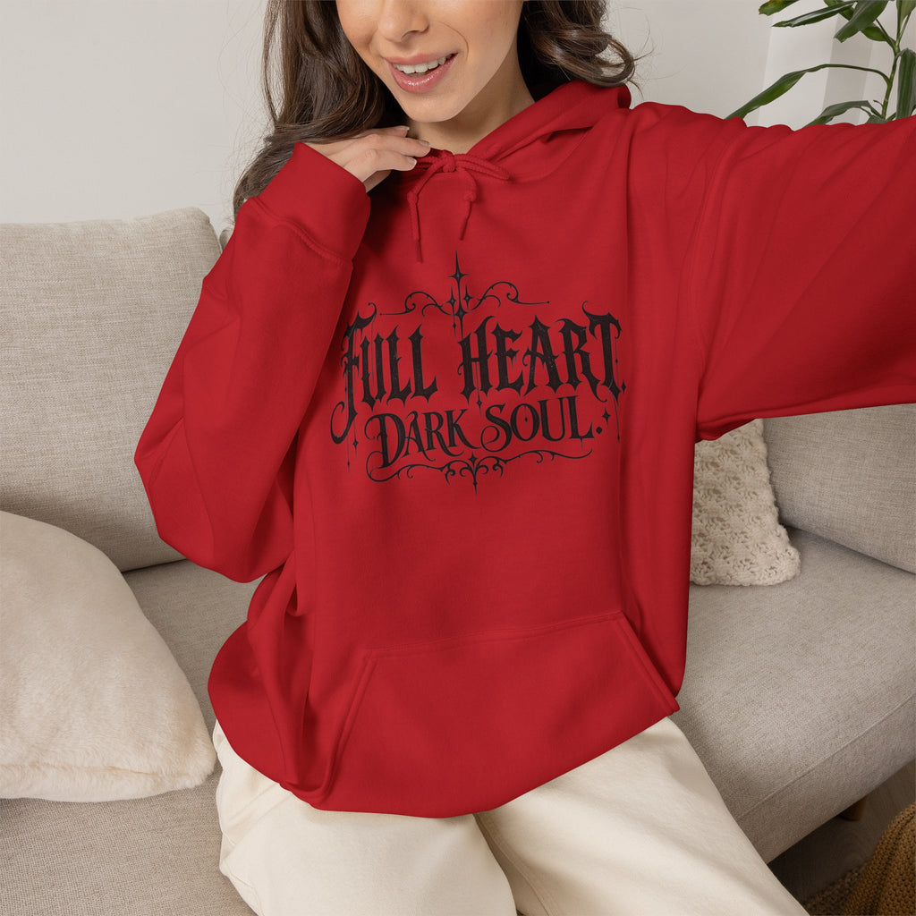 Dark Soul 'Full Heart' Hoodie — Gothic Script Graphic Sweatshirt