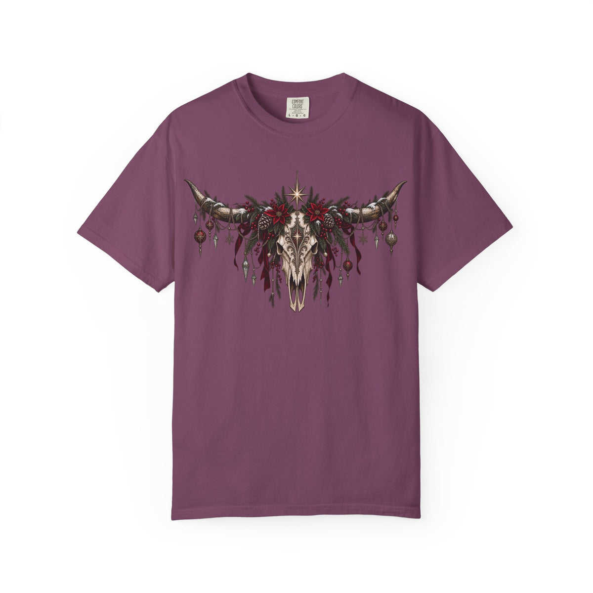 Western Skull Christmas T-Shirt — Boho Longhorn Design