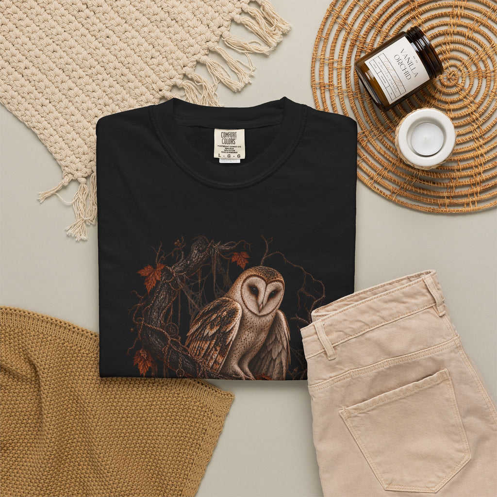 Barn Owl & Lantern T-Shirt — Gothic Night Wildlife