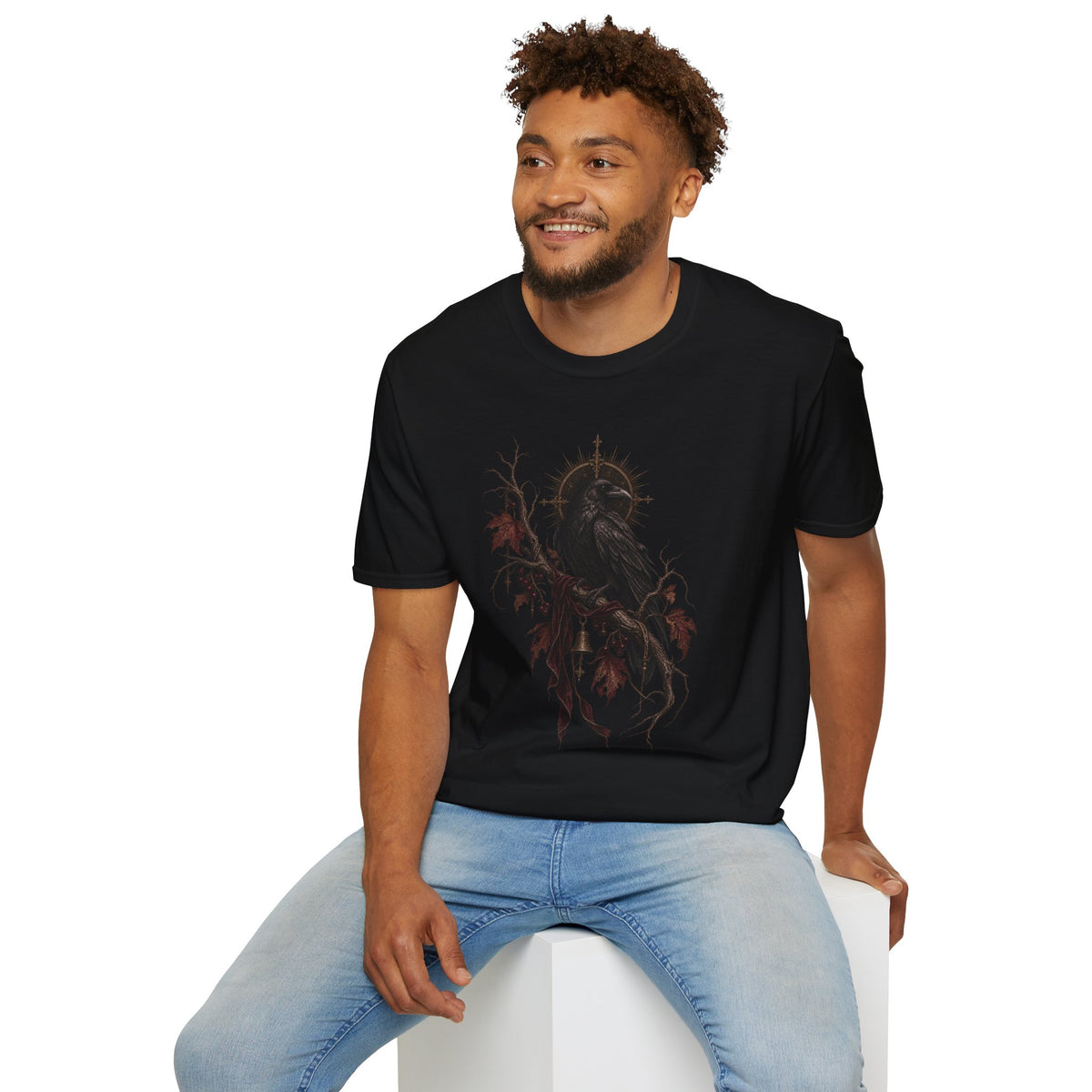 Gothic Raven Tee — Dark Crow with Thorny Halo Graphic Shirt