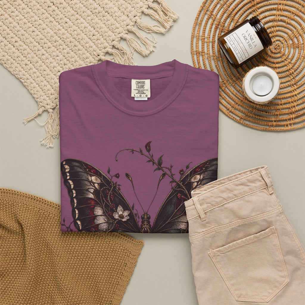 Gothic Dark Butterfly T‑Shirt — Vintage Floral Moth Graphic