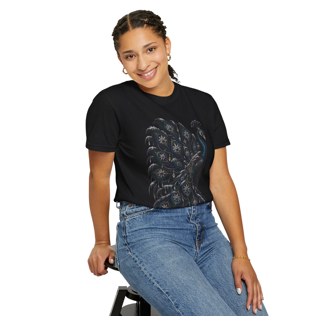 Peacock Graphic T-Shirt — Elegant Vintage Peacock Feather Illustration