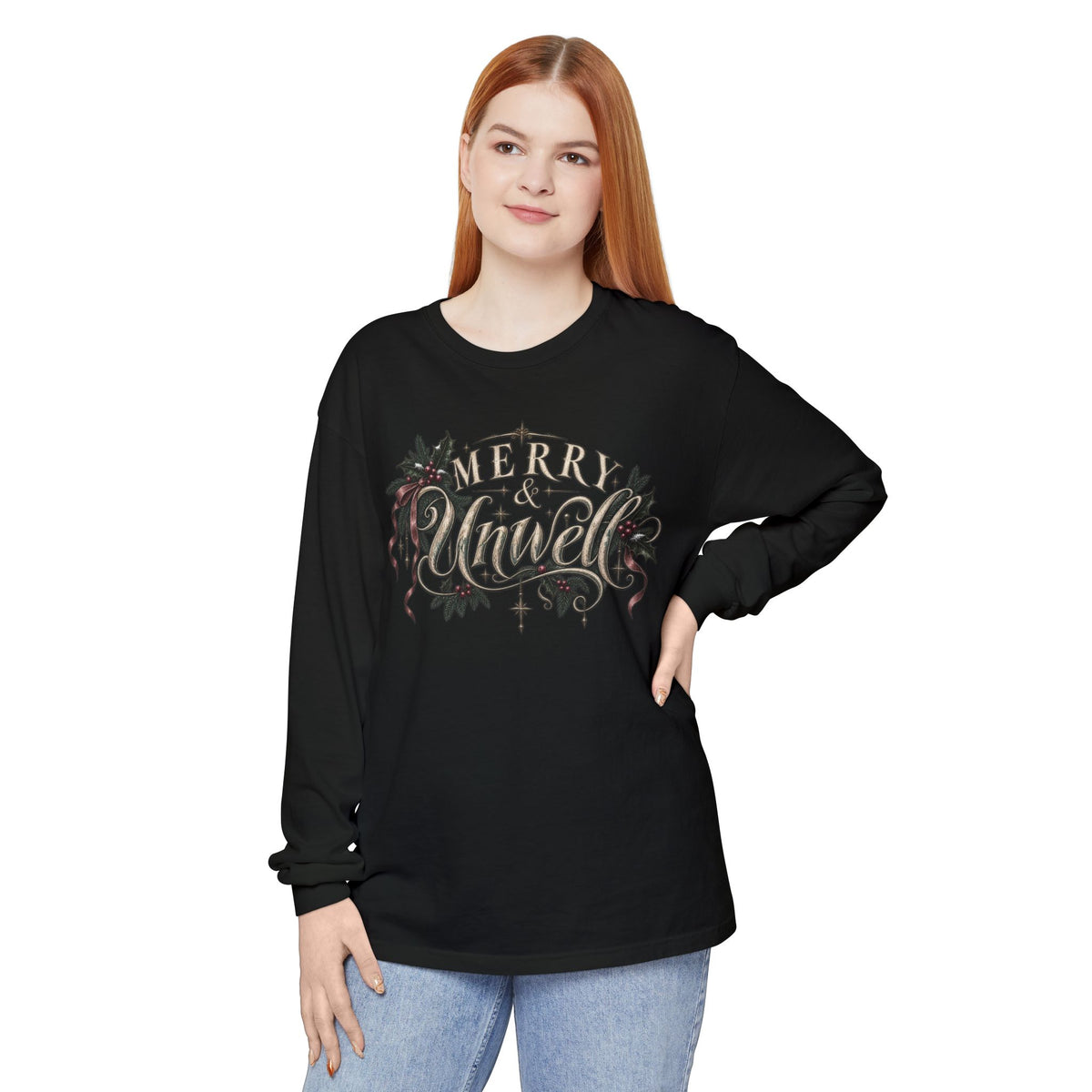 Merry & Bright Long Sleeve Tee — Vintage Holiday Christmas Shirt