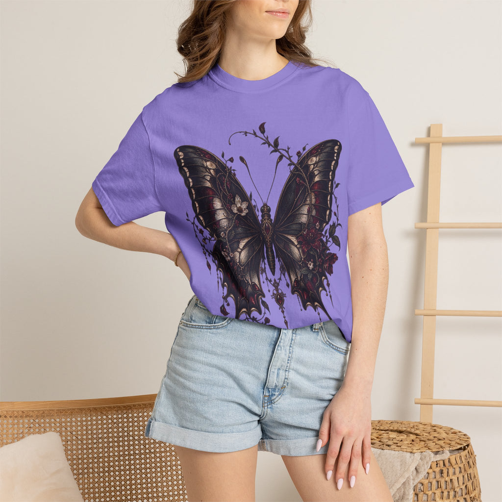 Gothic Dark Butterfly T‑Shirt — Vintage Floral Moth Graphic