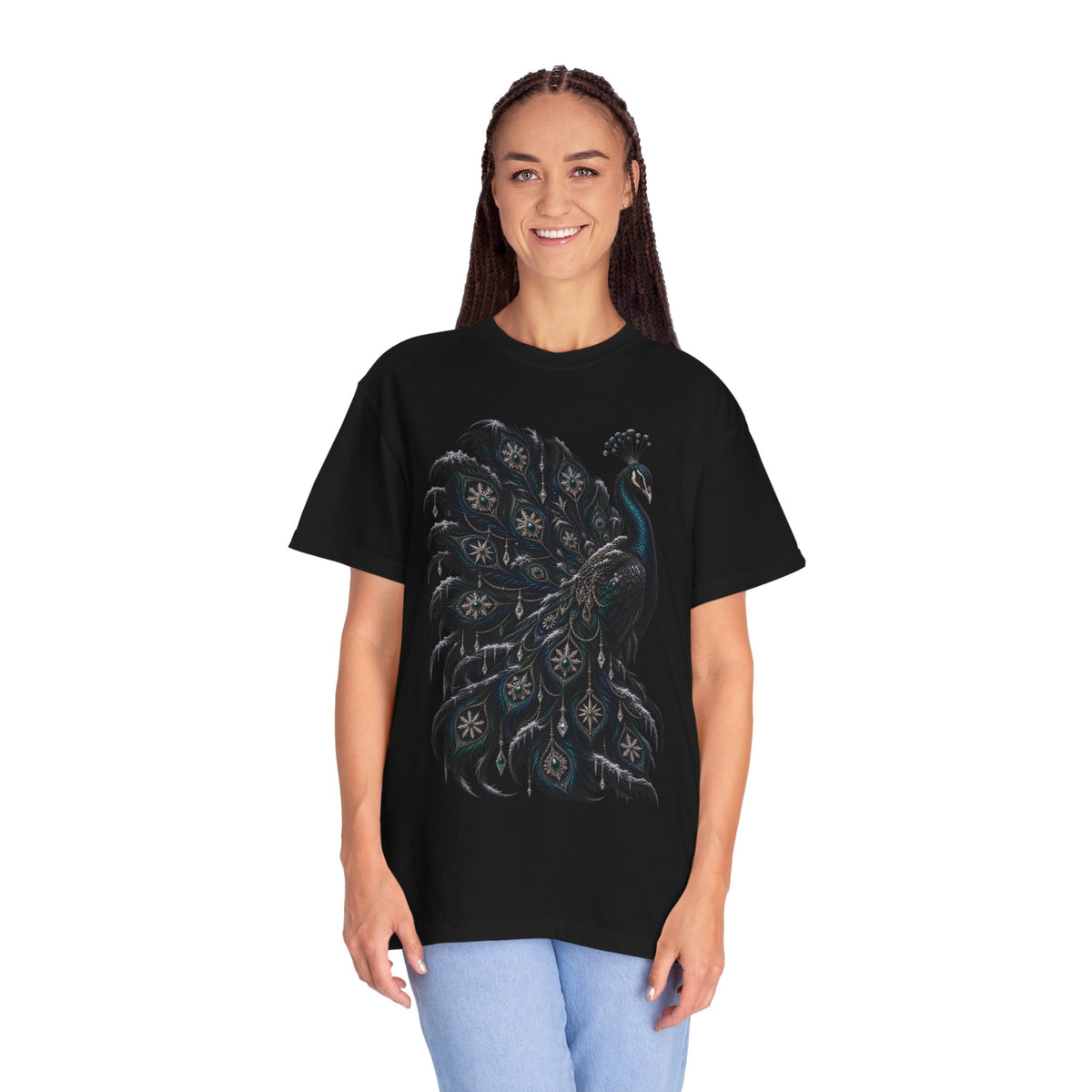 Peacock Graphic T-Shirt — Elegant Vintage Peacock Feather Illustration