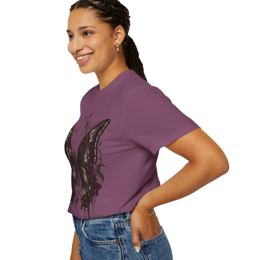 Gothic Dark Butterfly T‑Shirt — Vintage Floral Moth Graphic