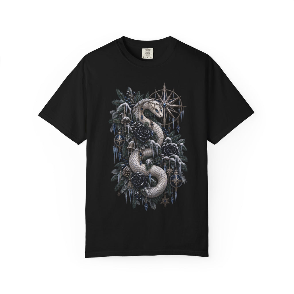 Christmas Serpent T-Shirt — Gothic Holiday Botanical Tee